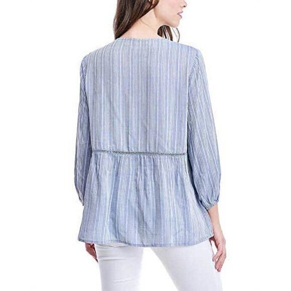 Fever Blue & White Striped Pleasant Plus Size Blouse, Blue Whistler's XXL - Picture 2 of 14